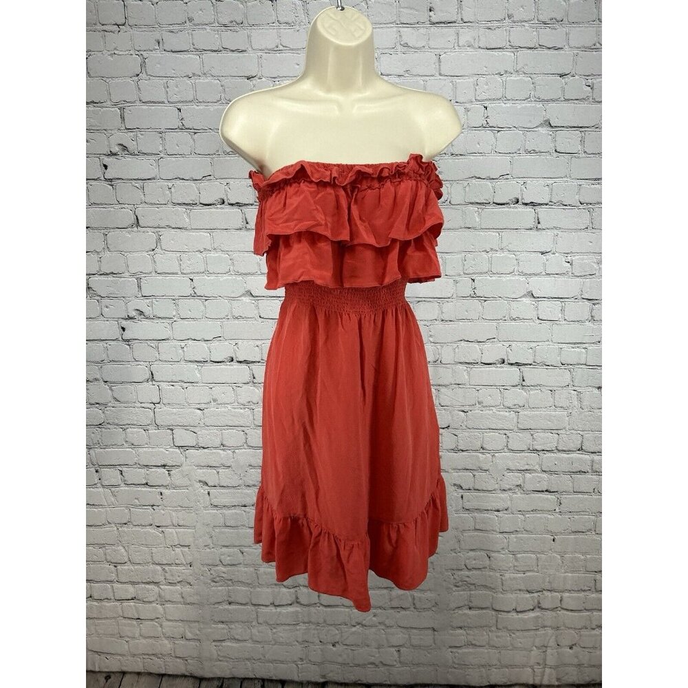 Rebecca Taylor Hot Pink Ruffle Accent Strapless 100% Silk Summer Dress 2